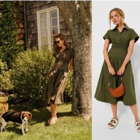 Tuckernuck Cameran Army Green Collared A-Line Midi Shirt Dress Size M NWT - Picture 2 of 12